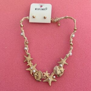 Wildflowers Gold Seashell and Starfish Necklace